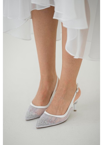 Pet Topuklu File Abiye Ayakkabı Beyaz modelleri