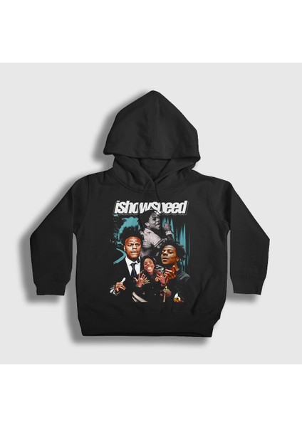 Unisex Çocuk Siyah Poster Influencer Ishowspeed Kapüşonlu Sweatshirt