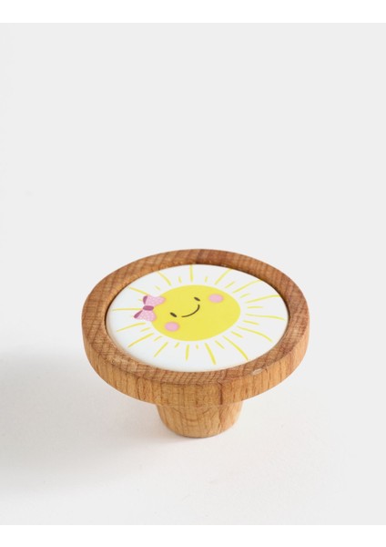 Güneş Desenli Porselen ve Ahşap Tekli Çocuk Kulp