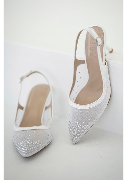 Pet Topuklu File Abiye Ayakkabı Beyaz fırsatları