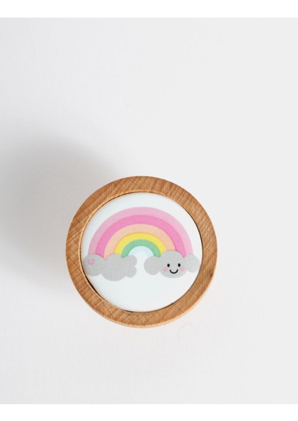 Gökkuşağı Porselen ve Ahşap Detaylı Tekli Çocuk Kulp fiyatları