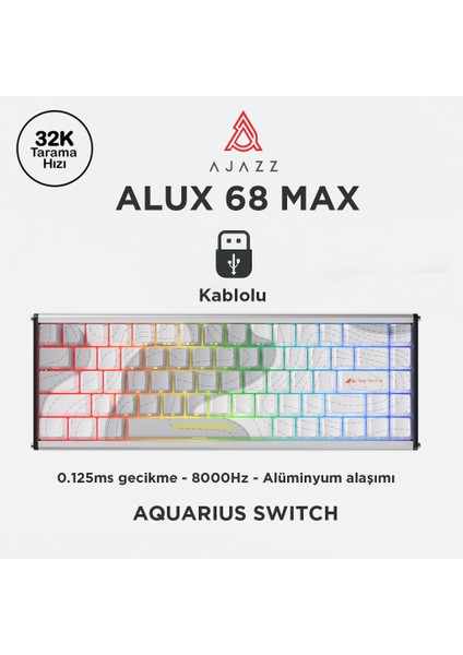 Ajazz Alux 68 He Kablolu-8000hz Manyetik Switch Oyun Klavyesi Alümniyum Gövde Yapısı