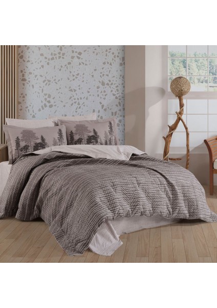 Tully Kahve - Çift Kişilik Poplin Kapitone Nevresim Takımı