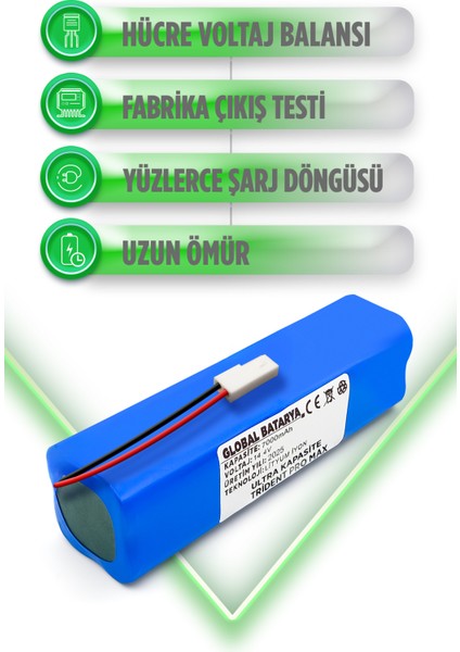 Trident Pro Max Uyumlu Akıllı Robot Süpürge Bataryası 14.4v 7000mah Li-Ion Pil (Ultra Kapasite) modelleri