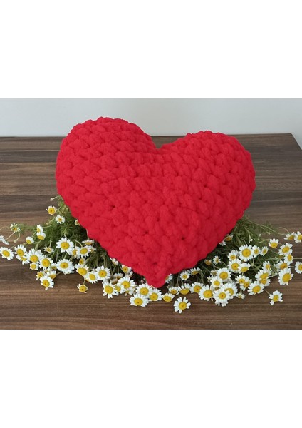 Puffy El Örgüsü Kalp Yastık -35X35CMSEVGILIYE Hediye