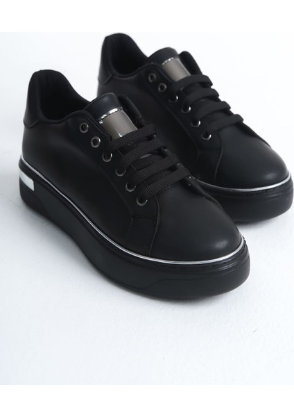 Mına Bağcıklı Ortopedik Taban Kadın Sneaker Spor Ayakkabı Cst - Siyah/gümüş