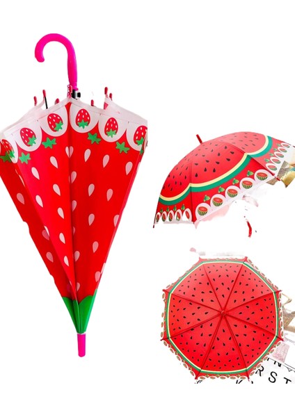 Çift Amaçlı Güneşli ve Yağmurlu Çocuk Şemsiyesi Anaokulu Güneşlik Karikatür Küçük Şemsiye Düz Çubuk Otomatik Çocuk Şemsiyesi Meyve Karikatür Sevimli (Yurt Dışından)