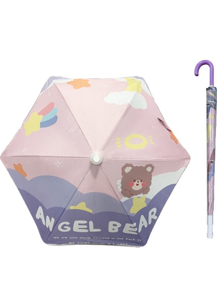 Karikatür Çocuk Anti-Delinme Şemsiye Anaokulu Yağmur ve Güneş Işığı Çift Kullanımlı Şemsiye Yansıtıcı Şerit Çocuk Uzun Saplı Şemsiye (Yurt Dışından)