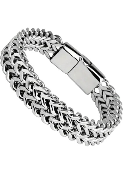 Çelik Bileklik Çift Taraflı Kullanılabilen Titanyum Model 1 cm Genişlik 20 cm Uzunluk Gümüş Silver