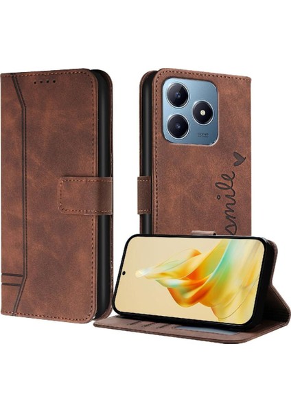 Realme C63 4g Klasik Tasarım Deri Cüzdan Manyetik Kapatma Flip Kılıf Kickstand Kart Tutucu Yuvası Darbeye Dayanıklı Koruyucu Kapak (Yurt Dışından)