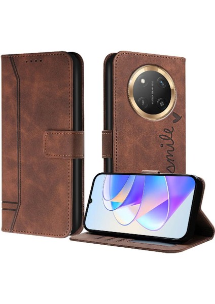 Honor Magic 7 Lite Klasik Tasarım Deri Cüzdan Manyetik Kapatma Flip Kılıf Kickstand Kart Tutucu Yuvası Darbeye Dayanıklı Koruyucu Kapak (Yurt Dışından)