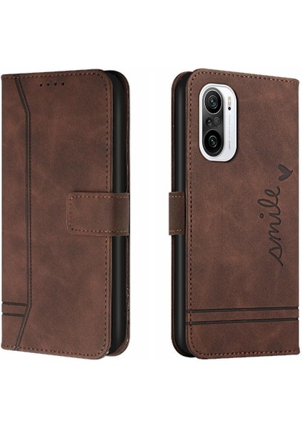 Xiaomi Poco F3 Klasik Tasarım Deri Cüzdan Manyetik Kapatma Flip Kılıf Kickstand Kart Tutucu Yuvası Darbeye Dayanıklı Koruyucu Kapak (Yurt Dışından)
