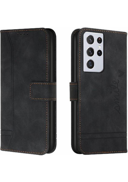 Samsung Galaxy S21 Ultra Klasik Tasarım Deri Cüzdan Manyetik Kapatma Flip Kılıf Kickstand Kart Tutucu Yuvası Darbeye Dayanıklı Koruyucu Kapak (Yurt Dışından)