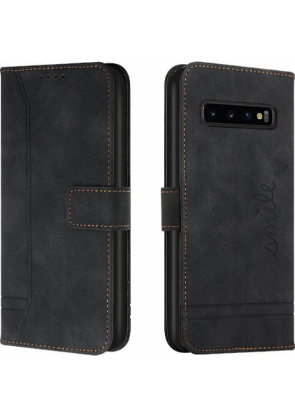 Samsung Galaxy S10 Plus Klasik Tasarım Deri Cüzdan Manyetik Kapatma Flip Kılıf Kickstand Kart Tutucu Yuvası Darbeye Dayanıklı Koruyucu Kapak (Yurt Dışından)