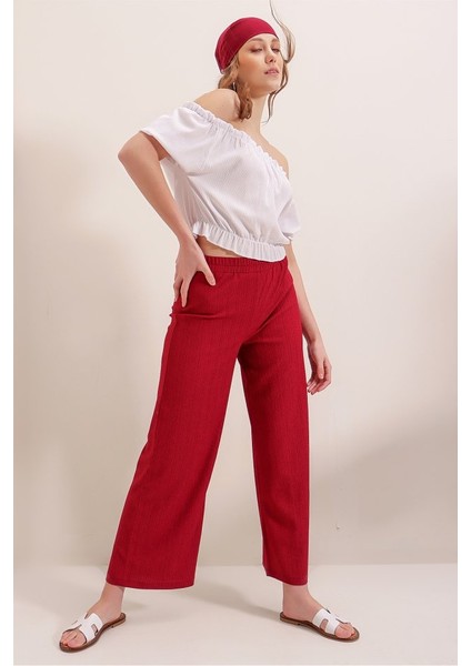 6543 Örme Pantolon - Kırmızı