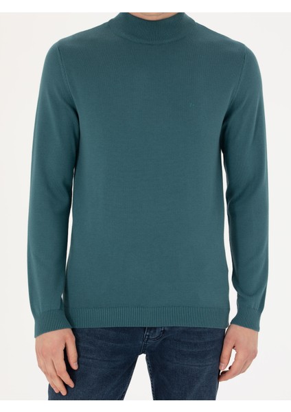 Erkek Petrol Slim Fit Yarım Balıkçı Basic Triko Kazak 50270170-VR102