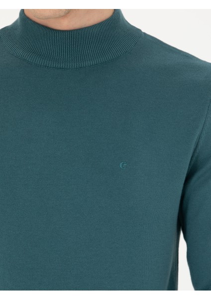 Erkek Petrol Slim Fit Yarım Balıkçı Basic Triko Kazak 50270170-VR102