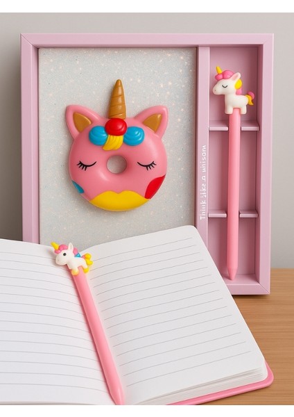 -Unick Color Elegans Puffy Unicorn Simli Hatıra Defteri ve Unicorn Kalem Seti