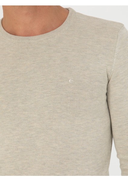 Erkek Bej Slim Fit Bisiklet Yaka Triko Kazak 50270175-VR011