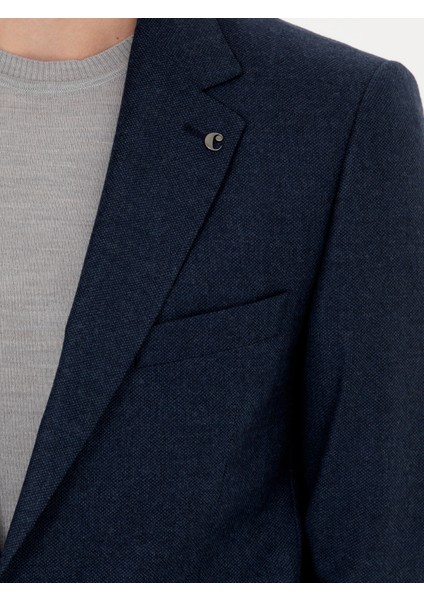 Erkek Lacivert Slim Fit Yün Takım Elbise 50277977-VR033