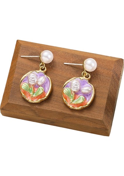 Fransız Monet Bahçesi Renkli Yağ Damlası Havadar Küpe (Yurt Dışından)