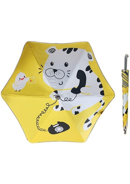 Karikatür Çocuk Anti-Delinme Şemsiye Anaokulu Yağmur ve Güneş Işığı Çift Kullanımlı Şemsiye Yansıtıcı Şerit Çocuk Uzun Saplı Şemsiye (Yurt Dışından)