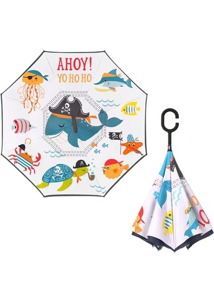 Çocuk Ters Şemsiye Çift Katmanlı Güneş Kremi Uzun Saplı Yağmur ve Parlaklık Çift Kullanımlı Karikatür Ilkokul Öğrencileri (Yurt Dışından)