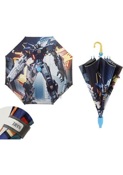 Isim Etiketi ile Yansıtıcı Çocuklar Sevimli Karikatür Uzun Saplı Şemsiye Güneş Koruyucu Vinil Şemsiye Öğrenciler 4-15 Yaş (Yurt Dışından)