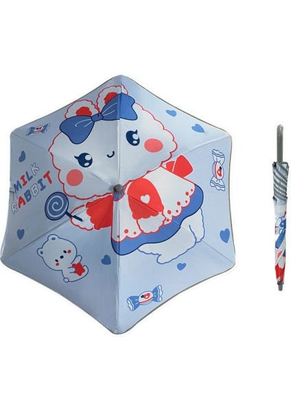Karikatür Çocuk Anti-Delinme Şemsiye Anaokulu Yağmur ve Güneş Işığı Çift Kullanımlı Şemsiye Yansıtıcı Şerit Çocuk Uzun Saplı Şemsiye (Yurt Dışından)