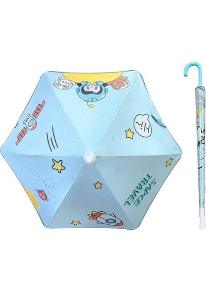 Karikatür Çocuk Anti-Delinme Şemsiye Anaokulu Yağmur ve Güneş Işığı Çift Kullanımlı Şemsiye Yansıtıcı Şerit Çocuk Uzun Saplı Şemsiye (Yurt Dışından)