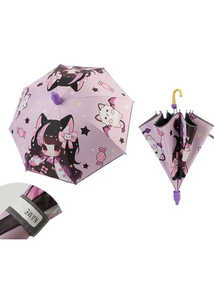 Isim Etiketi ile Yansıtıcı Çocuklar Sevimli Karikatür Uzun Saplı Şemsiye Güneş Koruyucu Vinil Şemsiye Öğrenciler 4-15 Yaş (Yurt Dışından)