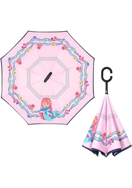 Çocuk Ters Şemsiye Çift Katmanlı Güneş Kremi Uzun Saplı Yağmur ve Parlaklık Çift Kullanımlı Karikatür Ilkokul Öğrencileri (Yurt Dışından)