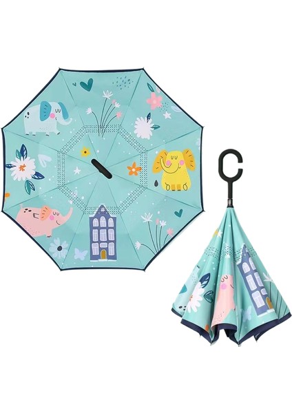 Çocuk Ters Şemsiye Çift Katmanlı Güneş Kremi Uzun Saplı Yağmur ve Parlaklık Çift Kullanımlı Karikatür Ilkokul Öğrencileri (Yurt Dışından)