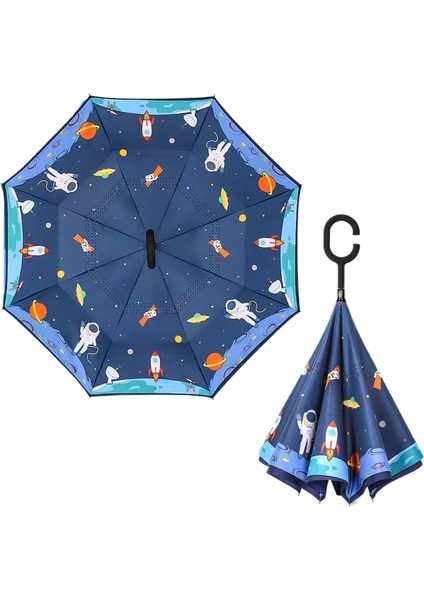 Çocuk Ters Şemsiye Çift Katmanlı Güneş Kremi Uzun Saplı Yağmur ve Parlaklık Çift Kullanımlı Karikatür Ilkokul Öğrencileri (Yurt Dışından)