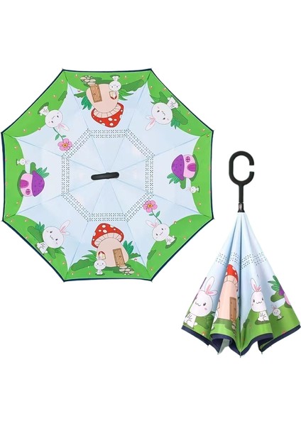Çocuk Ters Şemsiye Çift Katmanlı Güneş Kremi Uzun Saplı Yağmur ve Parlaklık Çift Kullanımlı Karikatür Ilkokul Öğrencileri (Yurt Dışından)