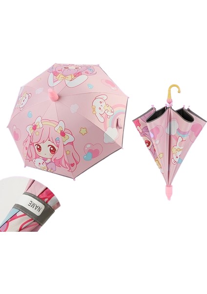 Isim Etiketi ile Yansıtıcı Çocuklar Sevimli Karikatür Uzun Saplı Şemsiye Güneş Koruyucu Vinil Şemsiye Öğrenciler 4-15 Yaş (Yurt Dışından)