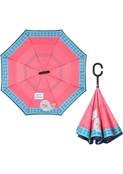 Çocuk Ters Şemsiye Çift Katmanlı Güneş Kremi Uzun Saplı Yağmur ve Parlaklık Çift Kullanımlı Karikatür Ilkokul Öğrencileri (Yurt Dışından)
