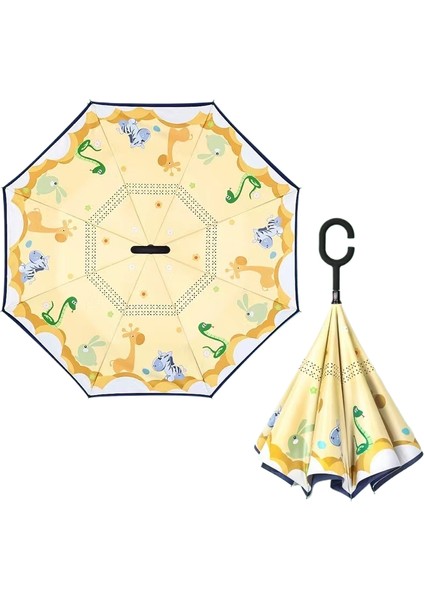 Çocuk Ters Şemsiye Çift Katmanlı Güneş Kremi Uzun Saplı Yağmur ve Parlaklık Çift Kullanımlı Karikatür Ilkokul Öğrencileri (Yurt Dışından)