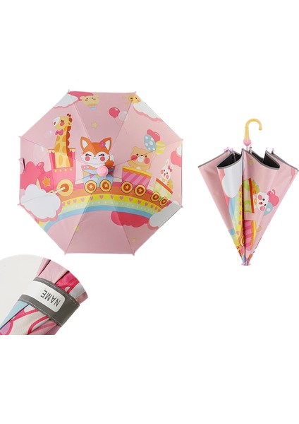 Isim Etiketi ile Yansıtıcı Çocuklar Sevimli Karikatür Uzun Saplı Şemsiye Güneş Koruyucu Vinil Şemsiye Öğrenciler 4-15 Yaş (Yurt Dışından)