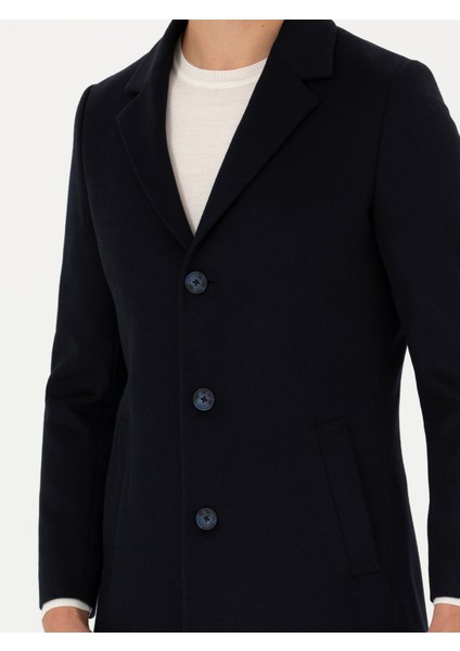 Erkek Lacivert Yün Karışımlı Ex.Slim Fit Palto 50274045-VR033