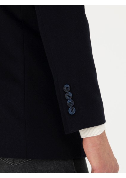Erkek Lacivert Yün Karışımlı Ex.Slim Fit Palto 50274045-VR033