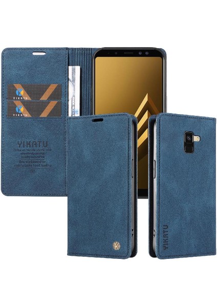 Samsung Galaxy A8 2018 Premium Pu Deri Basit Cüzdan Kılıf Kart Yuvaları Destek Ayağı Manyetik Kapatma Darbeye Dayanıklı Kapak (Yurt Dışından)