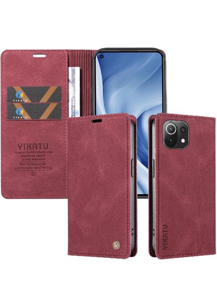 Xiaomi 11 Lite Premium Pu Deri Basit Cüzdan Kılıf Kart Yuvaları Destek Ayağı Manyetik Kapatma Darbeye Dayanıklı Kapak (Yurt Dışından)