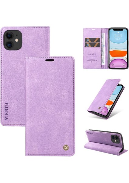 iPhone 11 Premium Pu Deri Basit Cüzdan Kılıf Kart Yuvaları Destek Ayağı Manyetik Kapatma Darbeye Dayanıklı Kapak (Yurt Dışından)