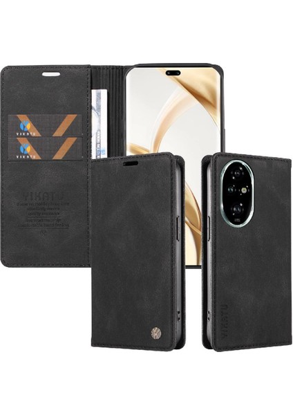 Honor 200 Pro Premium Pu Deri Basit Cüzdan Kılıf Kart Yuvaları Destek Ayağı Manyetik Kapatma Darbeye Dayanıklı Kapak (Yurt Dışından)