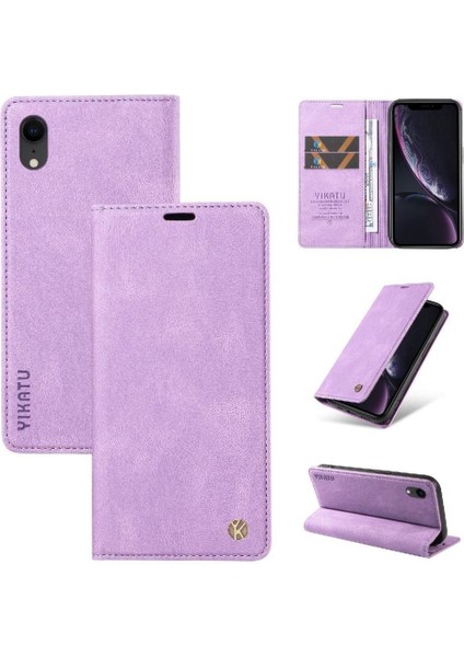 iPhone Xr Premium Pu Deri Basit Cüzdan Kılıf Kart Yuvaları Destek Ayağı Manyetik Kapatma Darbeye Dayanıklı Kapak (Yurt Dışından)
