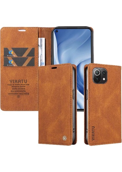 Xiaomi 11 Lite Premium Pu Deri Basit Cüzdan Kılıf Kart Yuvaları Destek Ayağı Manyetik Kapatma Darbeye Dayanıklı Kapak (Yurt Dışından)