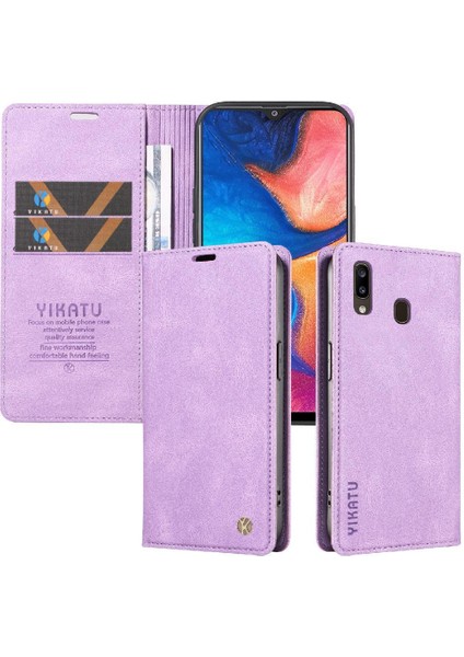 Samsung Galaxy A30 Premium Pu Deri Basit Cüzdan Kılıf Kart Yuvaları Destek Ayağı Manyetik Kapatma Darbeye Dayanıklı Kapak (Yurt Dışından)