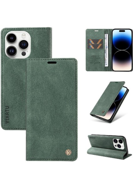iPhone 14 Pro Premium Pu Deri Basit Cüzdan Kılıf Kart Yuvaları Destek Ayağı Manyetik Kapatma Darbeye Dayanıklı Kapak (Yurt Dışından)