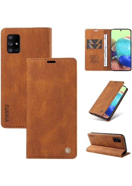 Samsung Galaxy A71 5g Premium Pu Deri Basit Cüzdan Kılıf Kart Yuvaları Destek Ayağı Manyetik Kapatma Darbeye Dayanıklı Kapak (Yurt Dışından)